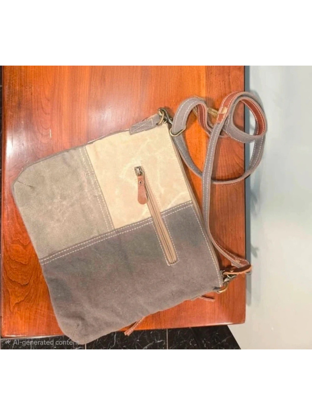 Myra "Seeds of Love" upcycled canvas and leather crossbody bag - Picture 3 of 3